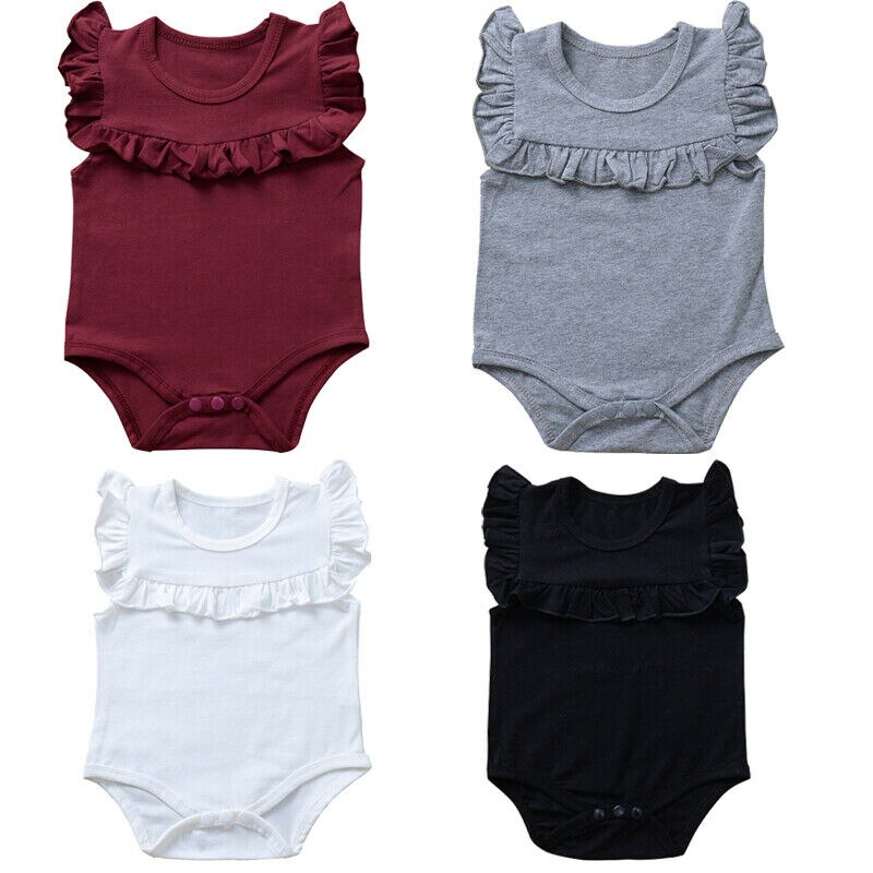 Bebis sommar kläder nyfödd bebis kläder volang ärmlös body solid playsuit jumpsuit outfits soldräkt