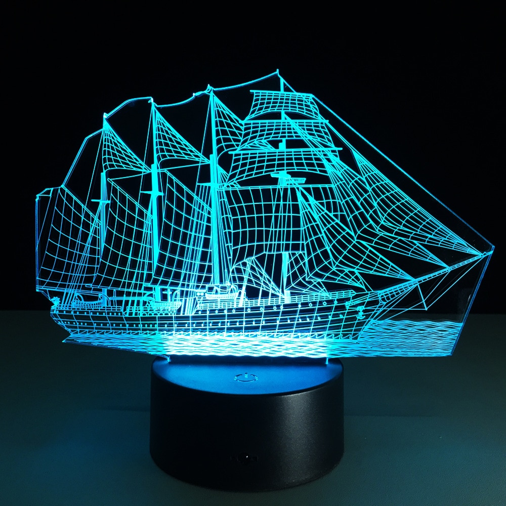 usb 3d Led Table Lamp PVC 3D colorful Nightlight sailing lamp Luminaria Mesa Led Lamps For Table