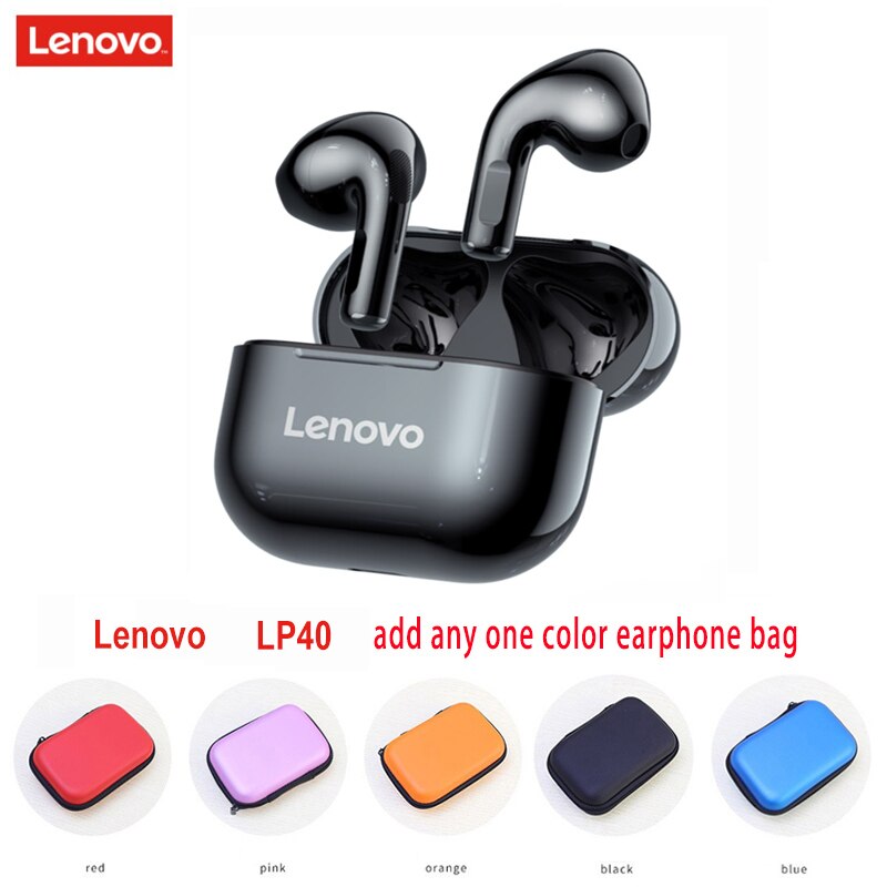 Original Lenovo LP40 drahtlose kopfhörer TWS Bluetooth Kopfhörer Touch Control Sport Headset Stereo Ohrhörer Für Telefon Android: 1x black 1x bag