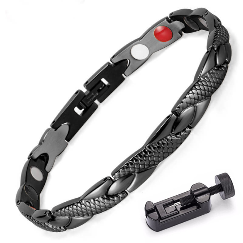 Bracelet magnétique torsadé pour femmes et hommes, bijoux de soins de santé en acier inoxydable: Black with tool