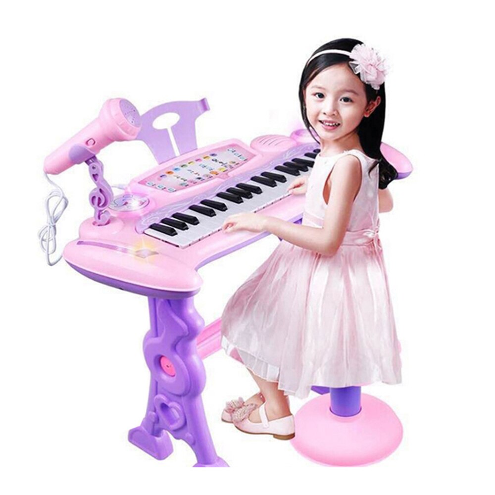 1pc Multifunctional Electronic Childrens Keyboard with Microphone Educational for Kids Children(Pink, without Ba