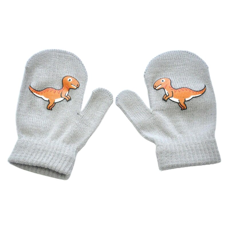 Guantes elásticos de invierno para niños pequeños, manoplas de tejido cálido con estampado de dibujos animados de dinosaurios, de 1 a 5 años: Light Gray