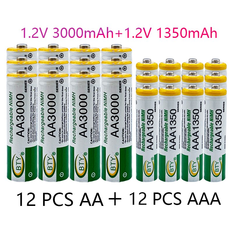Brand 1.2V Aa 3000Mah Ni Mh Oplaadbare Batterij + Aaa Batterij 1350MA Oplaadbare Batterij Ni Mh 1.2V Aaa Batterij