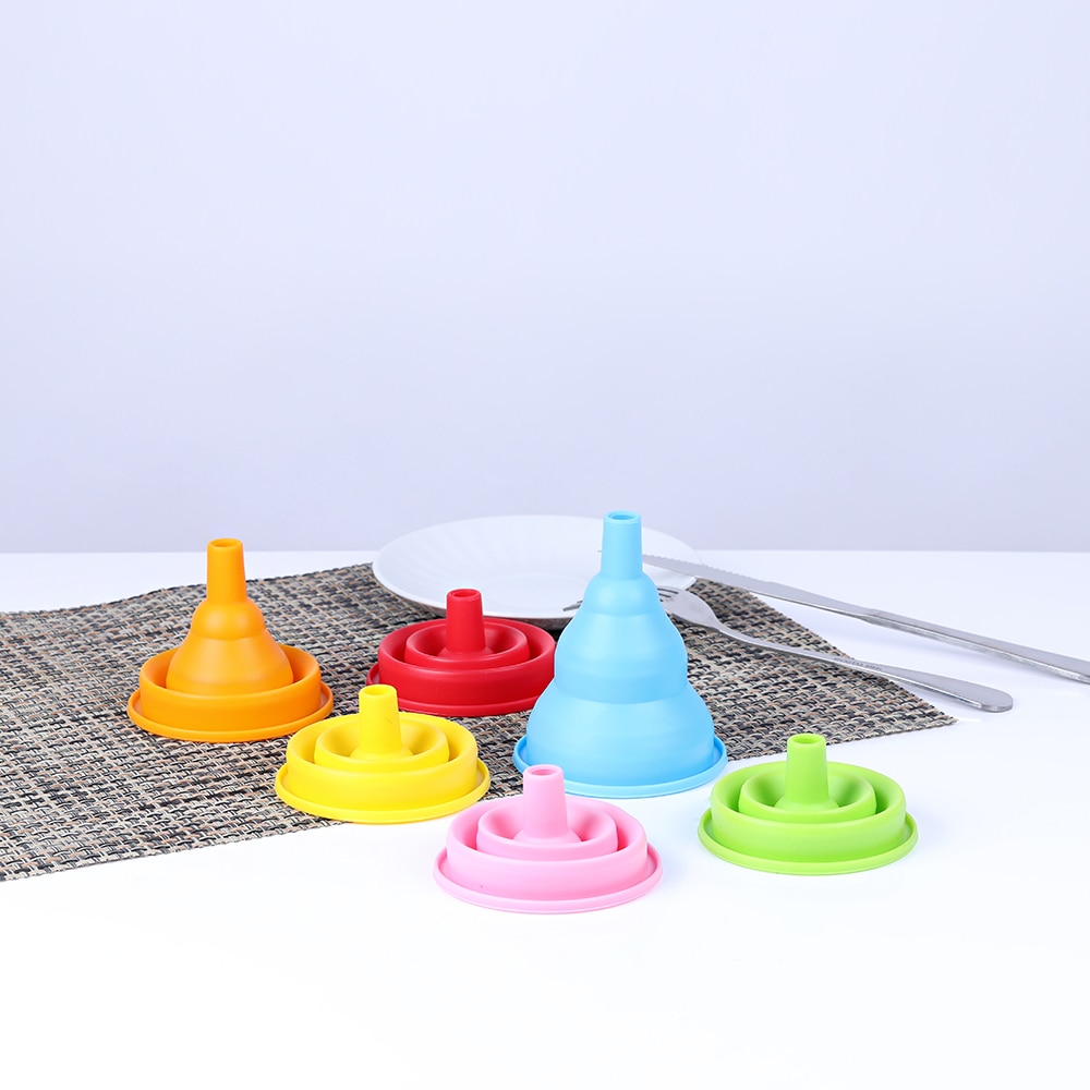 1 pc DIY Food-Grade Folding Silicone Funnel Household Liquid Dispensing Mini Funnel Random Color Kitchen Tool