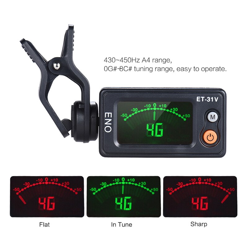 ET-31V Multifunction Clip-On Tuner Violin Viola Multifunction Bass Violin with Lcd Display