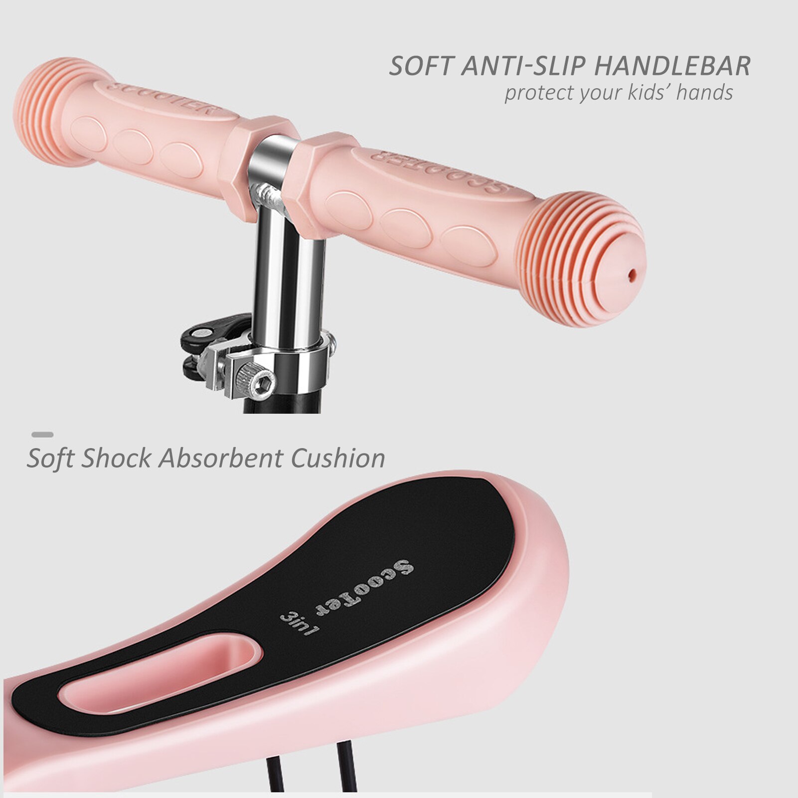 Three Wheeled Scooter 3 in 1 Kick Scooter Sport Scooter With Adjustable Height Options Seat Handlebar for Kids Toddler Age 2-6