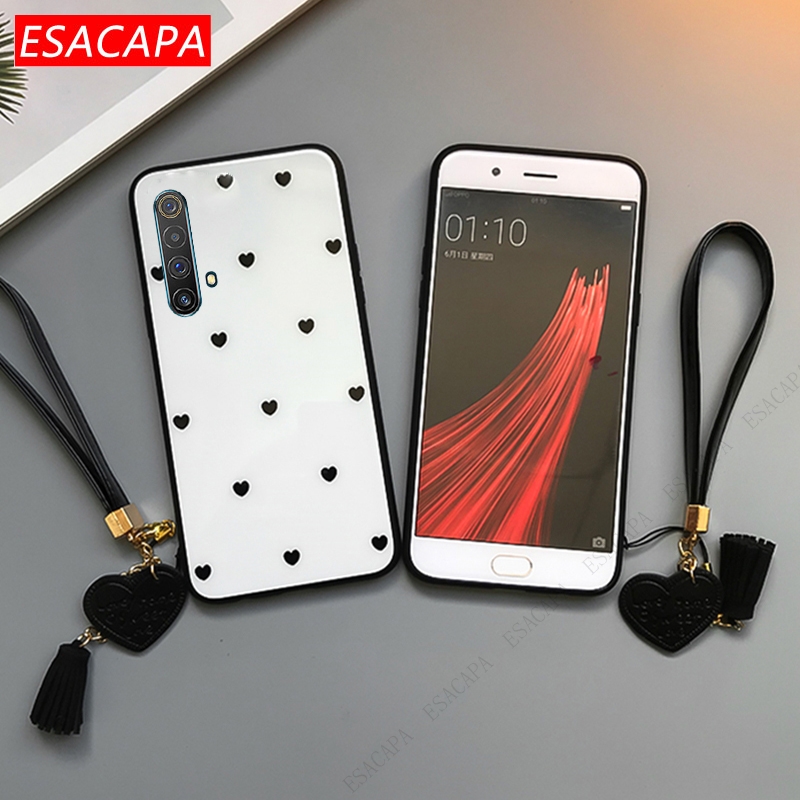 For Oppo Realme X50 7 Pro X3 Superzoom C12 Phone Case Love Tempered Glass Protection Cover For Realme 11 Pro 10 7 6 With lanyard