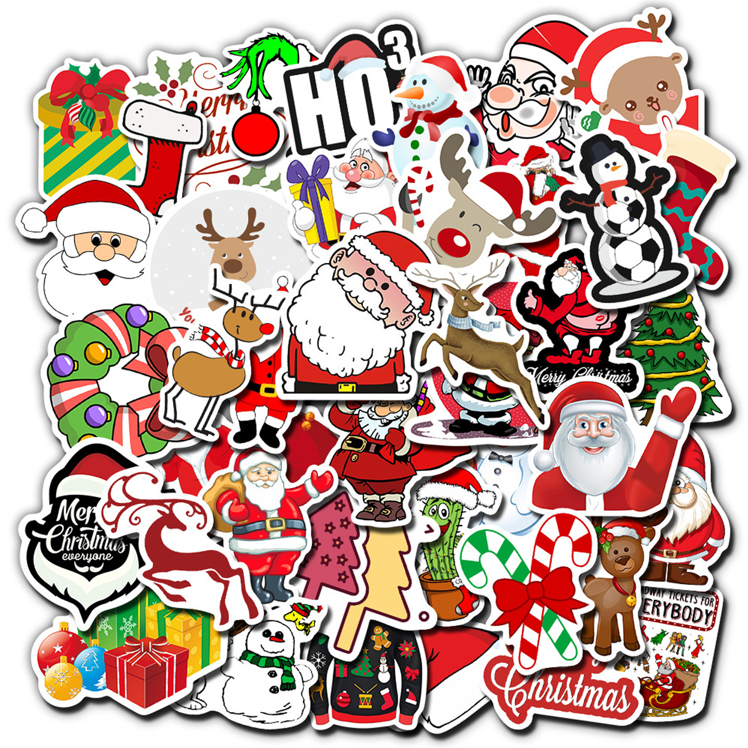 Autocollants de décoration de thème de noël, Stickers imperméables pour valises, téléphones portables, tablettes, peau de skateboard, 50 pièces