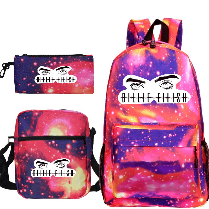 BILLIE EILISH-mochila con estampado de dibujos animados para estudiantes, conjunto de 3 Uds., bolsa de viaje informal Unisex, bolso de hombro: Naranja