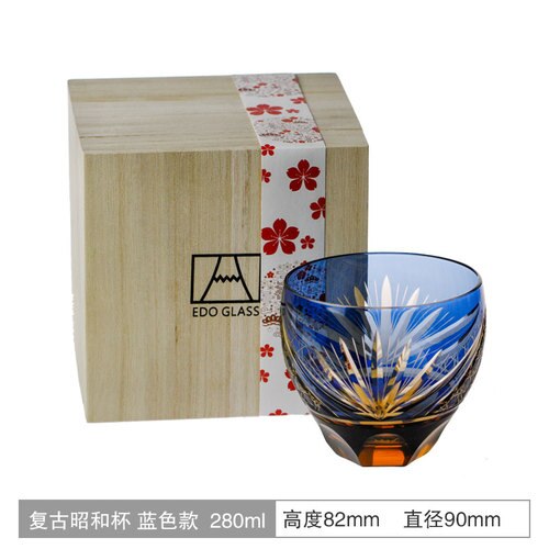 Crystal carved glass red wine glass, Japanese Edo Kiriko ins wind person hand-carved transparent water tea cup whiskey glass: 1PC  B