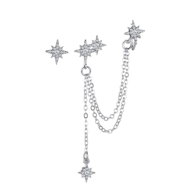 Zyzq Metalen Kwastje Strass Achtpuntige Ster Stud Oor Manchet Clip Op Oorbellen Voor Vrouwen Pierced Minimalistische Mode-sieraden: QW-EH-2869