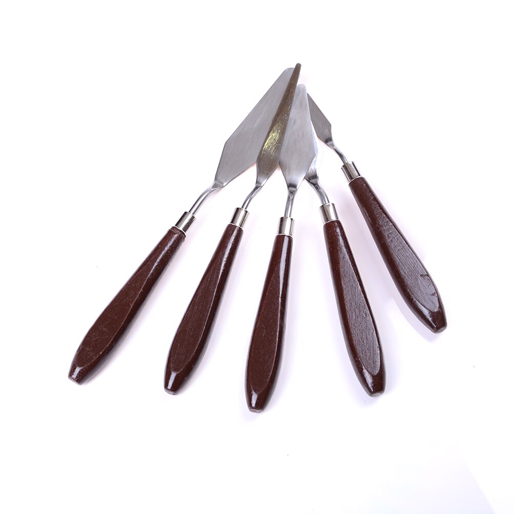 5 stk blandet palet kniv maleri rustfrit stål skraber spatel træ håndtag kunst forsyninger til kunstner lærred oliemaling