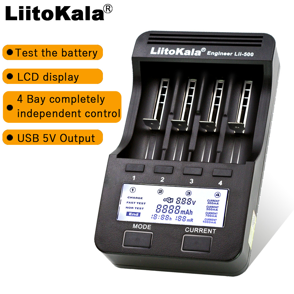 LiitoKala-cargador de batería inteligente lii-500S lii 500S, LCD, 1,2 V, 3,7 V, 18650, 17500, AA, AAA, cargador de batería de litio para linterna