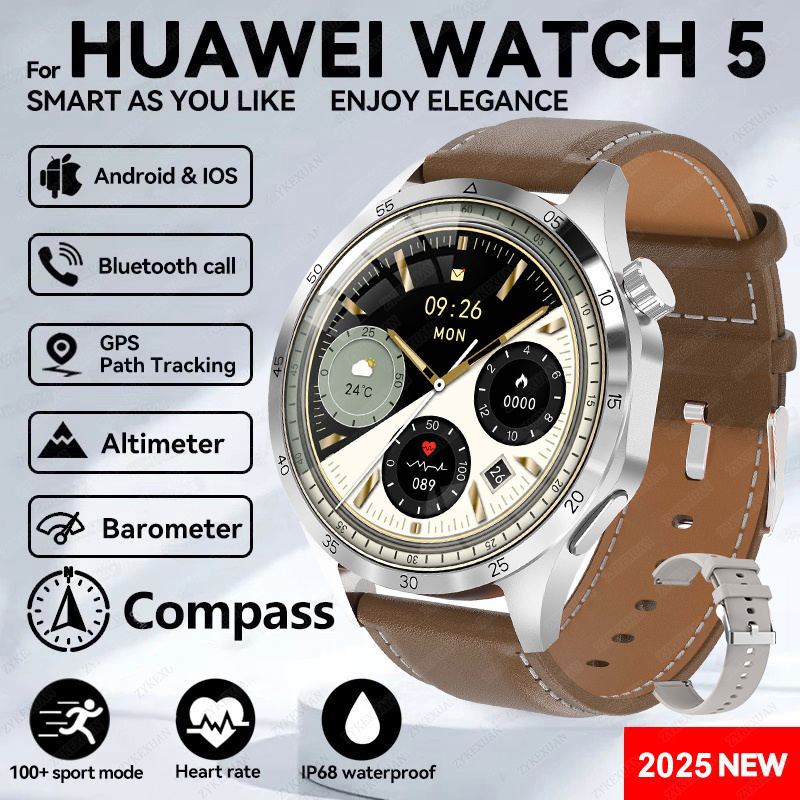 2025 novo para huawei relógio 5 pro relógio inteligente masculino tela amoled nfc gps bússola freqüência cardíaca à prova dwaterproof água bluetooth chamada smartwatch: ROXO