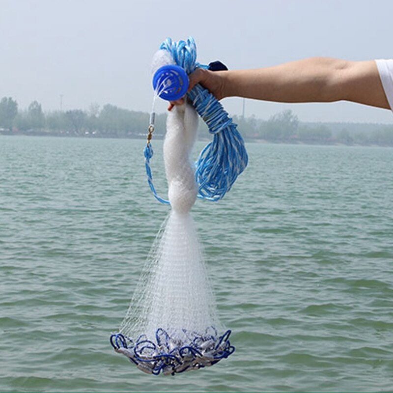 AD-10Ft 3Meter Fishing Net Bait Easy Throw Hand Cast Strong Nylon Mesh Sinker
