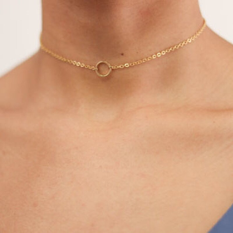 Collar de círculo redondo de Metal para mujer, colgante de círculo redondo estético, collar de cadena corta, Collares de joyería para mujer Harajuku
