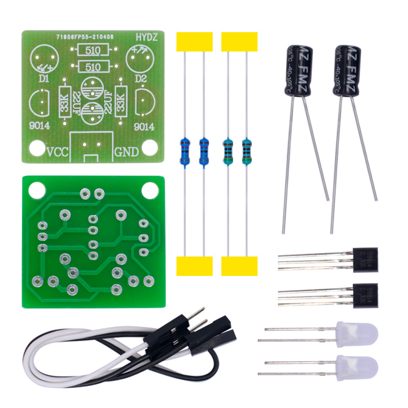 Kit electrónico de bricolaje, circuito de luz de Flash Simple LED de 5MM, tablero de circuito LED parpadeante Simple, Suite de producción para práctica de soldadura