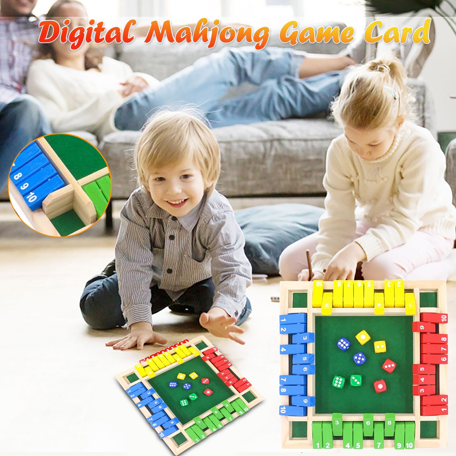 Houten Interesse Board Game Voorschoolse Speelgoed Traditionele Vierzijdige 10 Nummer Pub Bar Board Dice Game Doos Speelgoed Voor Kinderen