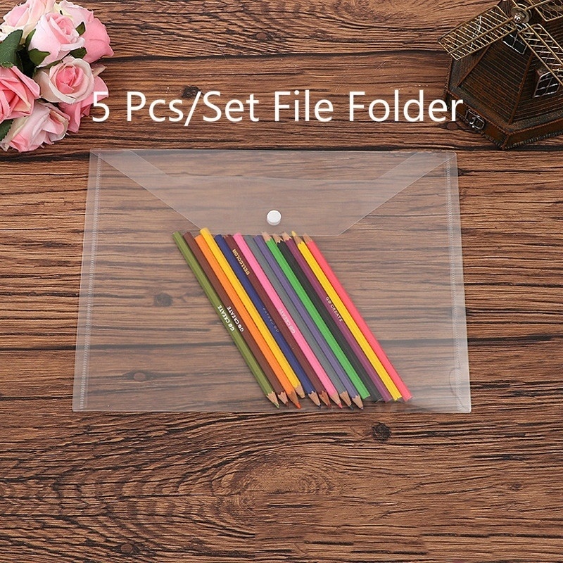5 Pcs/Set Best Transparent Plastic A4 File Folders Bag Document Hold Bags Folders Clear Filing Paper Office School Supplies