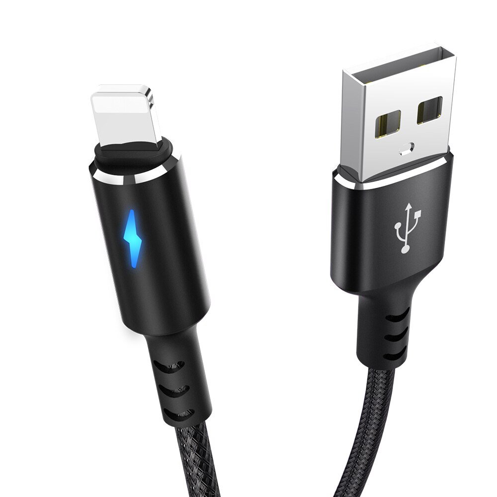 2.4a led cabo de carga rápida para iphone 6 6s 7 8 plus 11 12 pro x xs 5 5S se origem cabo de dados do telefone móvel fio 0.25/1.2/2m: Black / 200CM
