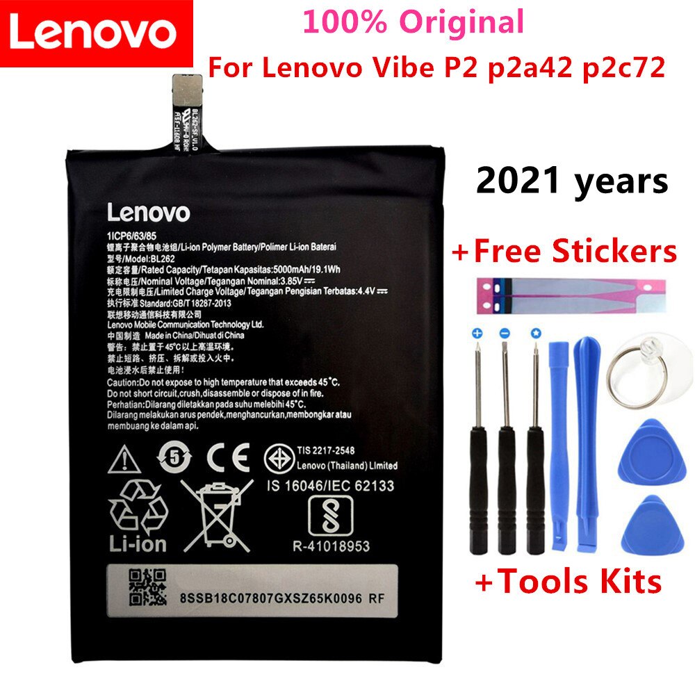 100%  originalakkus für lenovo vibe  p2 p2 a 42 p2 c 72 5000 mah,  bl262 original-li-polymer-akkus + werkzeugset