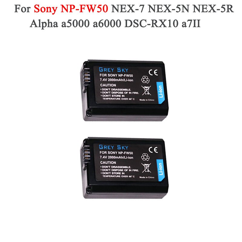 2000 mah np -fw50 np fw50 batterij-accu voor sony nex -3n nex -5 nex -5n nex -5r nex 2 alpha  a5000 a6500 dsc -rx10 alpha  a7s a7ii alpha 7r