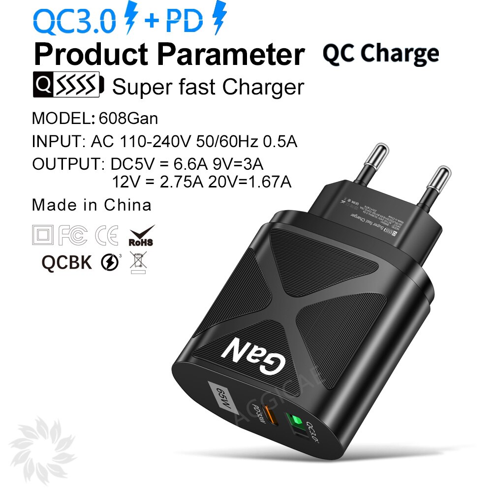 PD 65W GaN USB C ładowarka do Samsung S20 S21 uwaga 20 iPhone 13 12 Huawei Xiaomi Mi telefon Adapter ładowarka typ C szybkie ładowanie 3.0