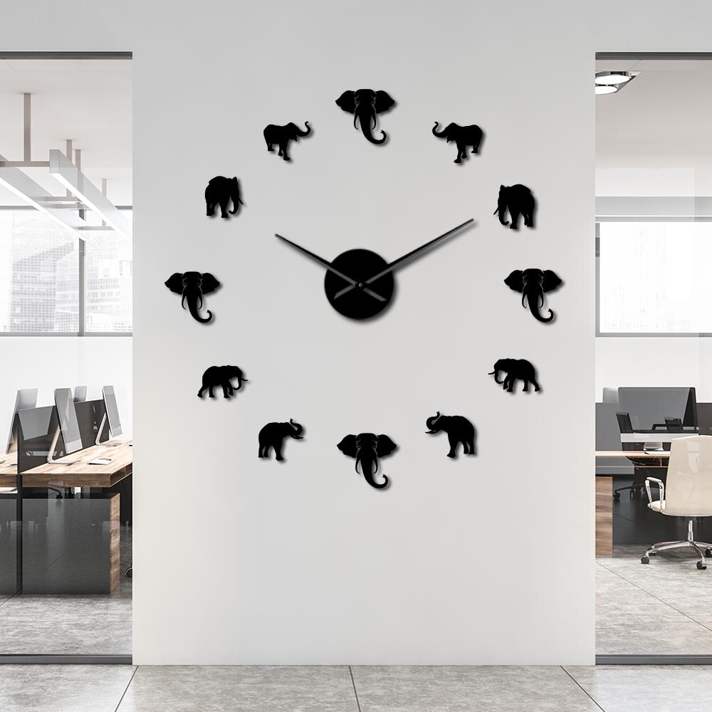 Horloge murale en forme d&#39;animaux de la Jungle et d&#39;éléphant, grand format, moderne, effet miroir, géante, sans cadre, décoration de maison, DIY bricolage