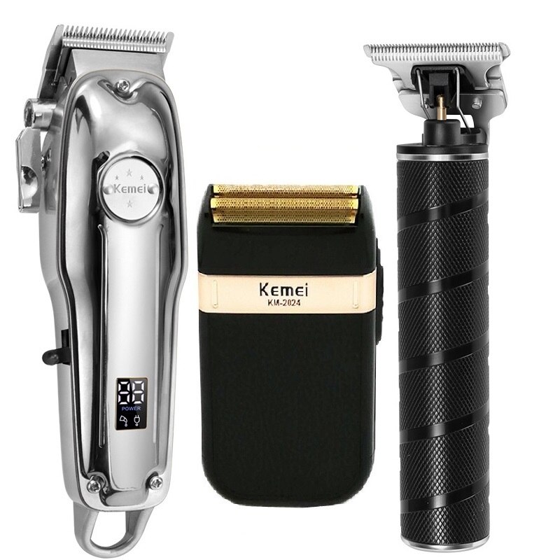 Kemei Alle Metall Professionelle Elektrische Haar Clipper Wiederaufladbare Haar Trimmer Haircut Rasur Maschine KM-1986 + PG KM-T9 KM-2024