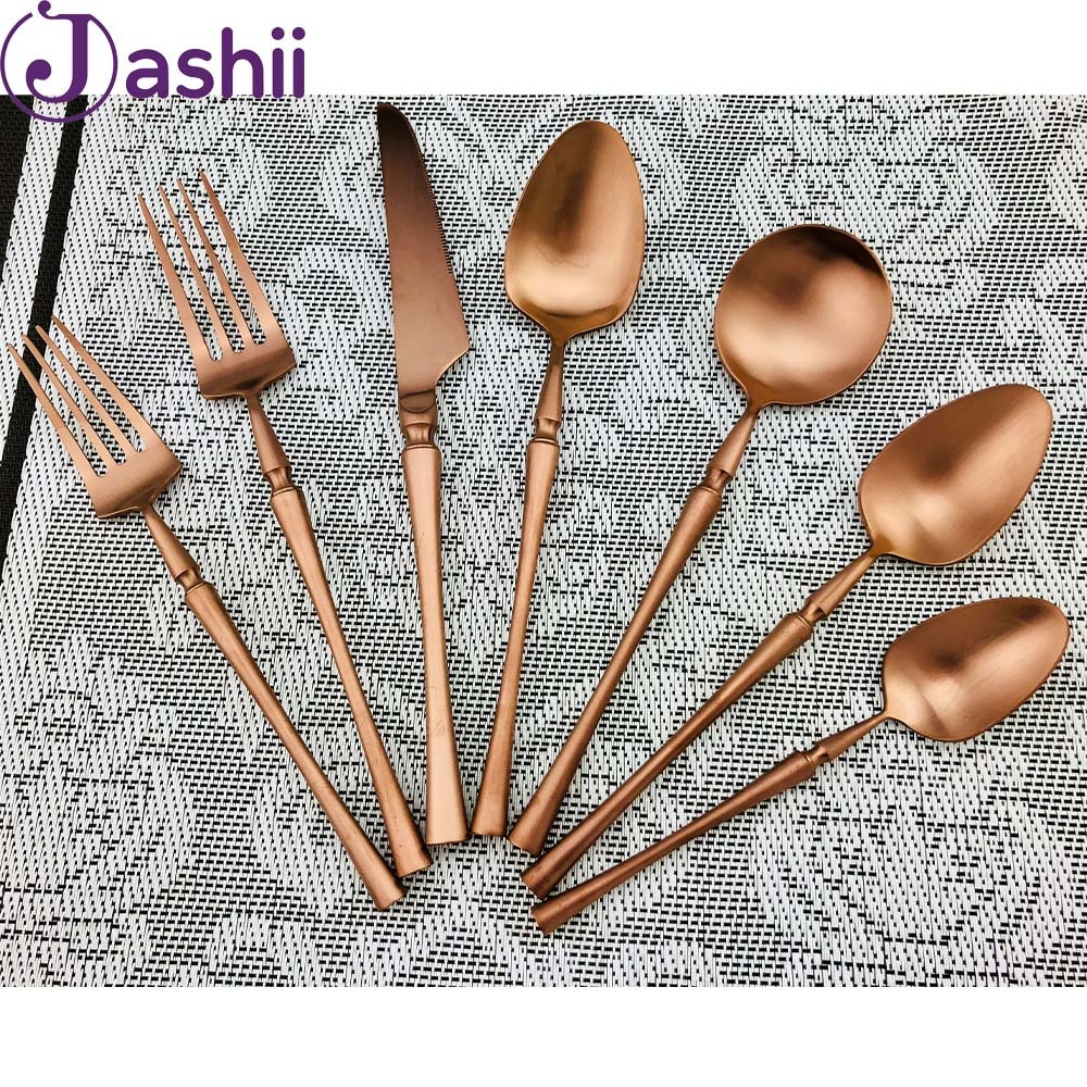 Gorgeous Retro Rose Gold Cutlery Set Copper Stainless Steel Dinnerware Set Knife Forks Teaspoon Wedding Tableware Set 1Piece