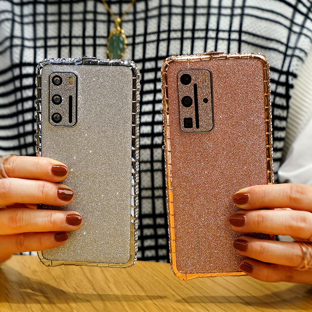 Luxo strass caso de metal amortecedor para huawei p40 pro caso bling glitter cristal diamante p40 capa coque para huawei p40 funda
