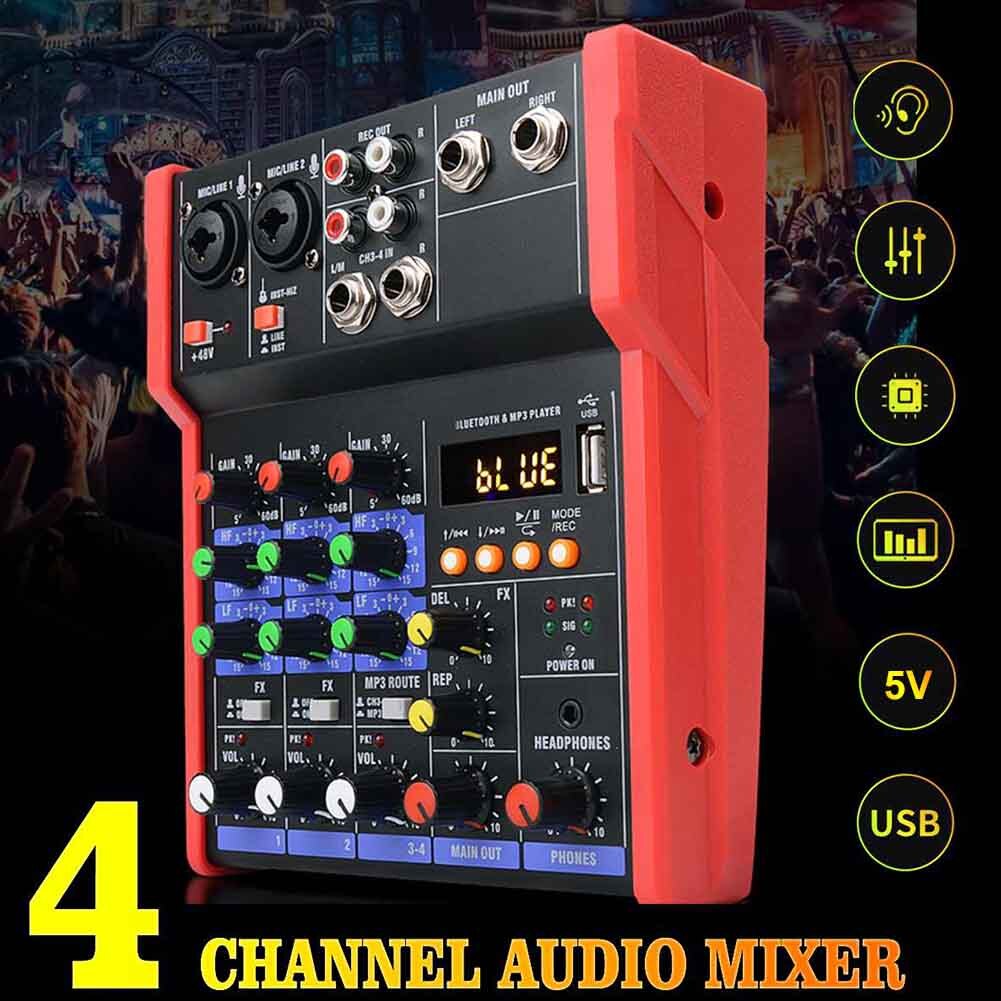 4 Kanalen Karaoke Mini Audio Mixer Bluetooth Portable Ktv Thuis Geluidskaart Live Performance Muziek Dj Console Studio Stereo Podium