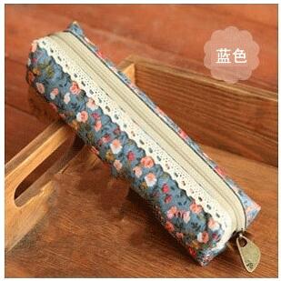 1 Stks/partij Mini Retro Bloem Bloemen Lace Etui Pen Zak Multifunctionele Rits Potlood Houder Tas briefpapier: dark blue