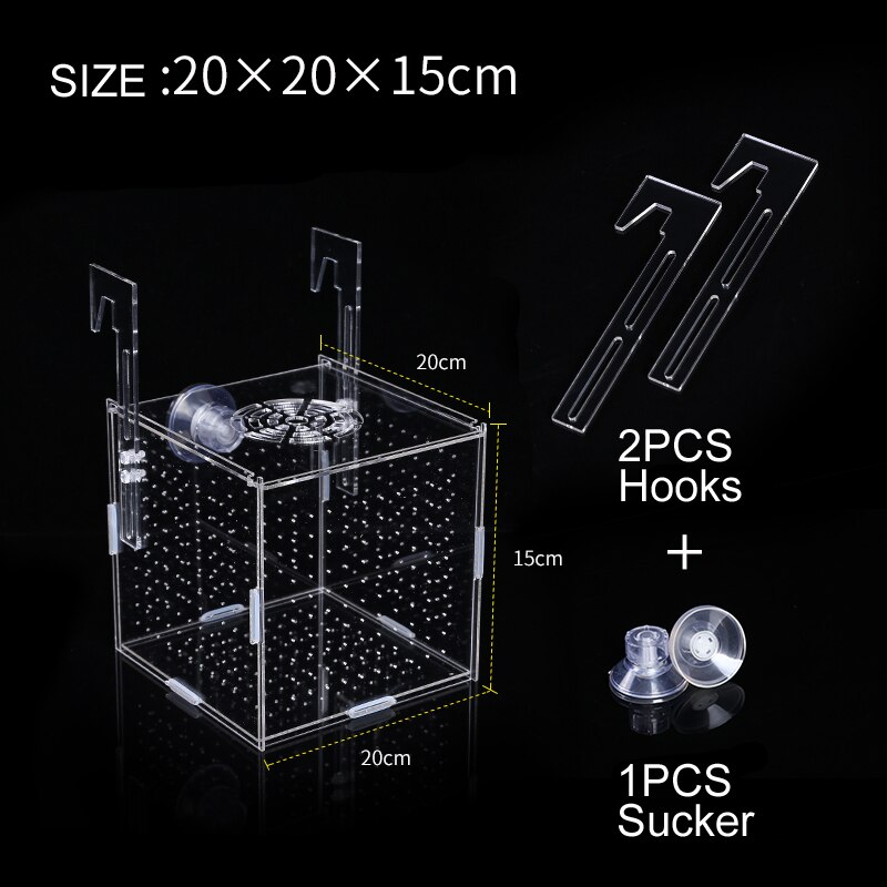 Aquarium fish tank isolation box fish breeding box transparent acrylic hatching box protection turtle fry 10*10*10CM: 20X20X15