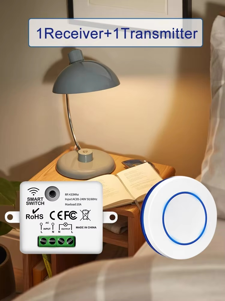 RF433Mhz Wireless Remote Control Light Switch 10A Relay Controller Mini Round Button Wall Panel Switch For LED Lamp AC100-240V