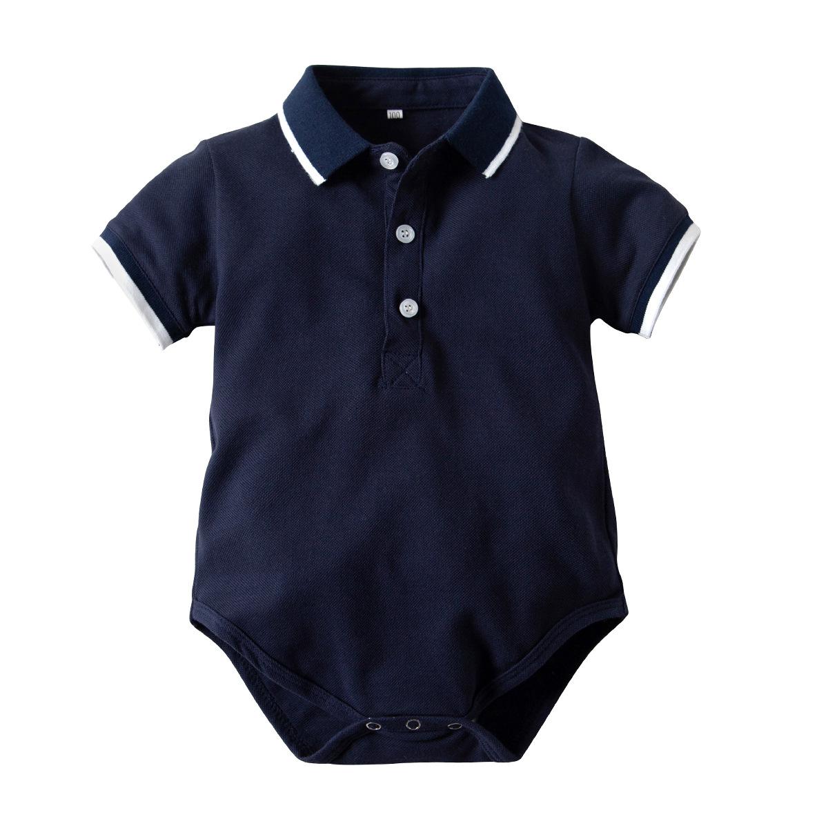 2022 bebê verão esportes bodysuits para meninos do bebê manga curta carta design moda roupas de bebê escalada cavalheiro outfits: NAVY / 18 m
