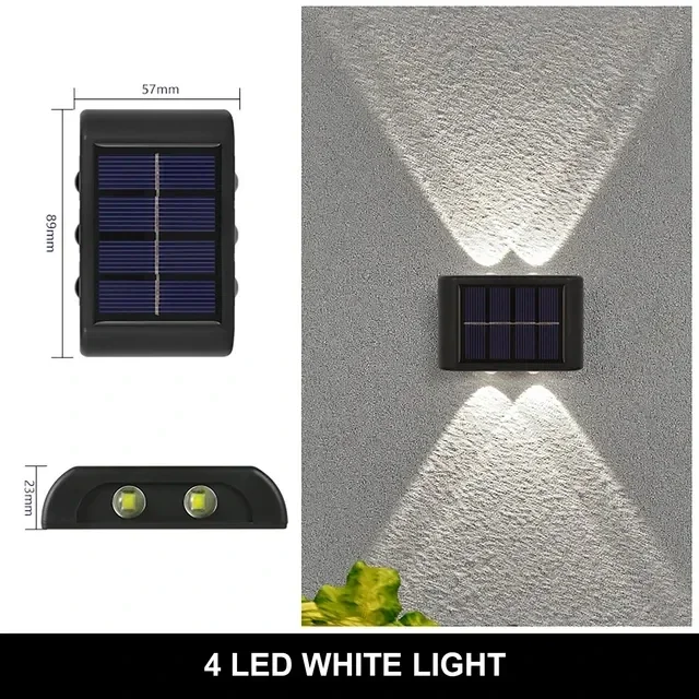 6LED wandlamp op zonne-energie, buiten waterdicht licht, omhoog en omlaag, verlichting, tuindecoratie, buitenzonlichten: Zonnig Geel
