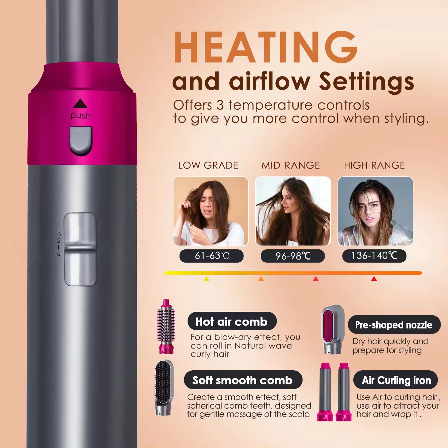 5 In 1 Föhn Multi Haarstyler Krultang Stijltang Met Haarborstel Haardroger Voor Föhn Haar Multi-Styler