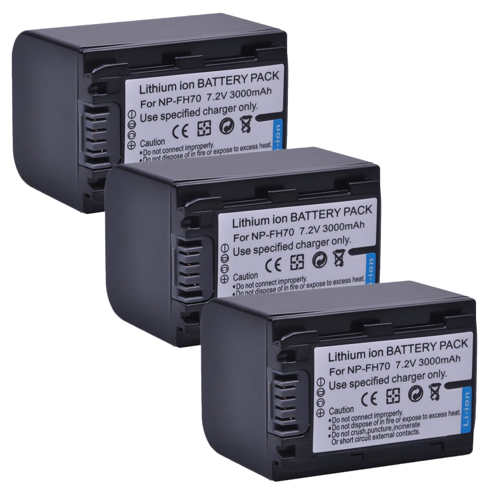 3000mAh NP FH70 NP-FH70 batería para Sony NP-FH30 NP-FH40 NP-FH60 NP-FH50... DCR DVD508 DVD408 DVD308 DVD105 HC28 SR300 SR200 SR82: 3x Battery