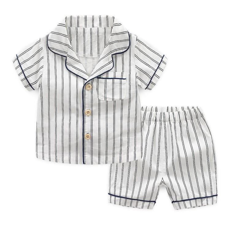 Børns pyjamas sommer børn hjemmetøj t-shirt + shorts børn pyjamas sæt drenge piger pyjamas baby nattøj 2 4 5 6 7 8 år: Hvid / 24m