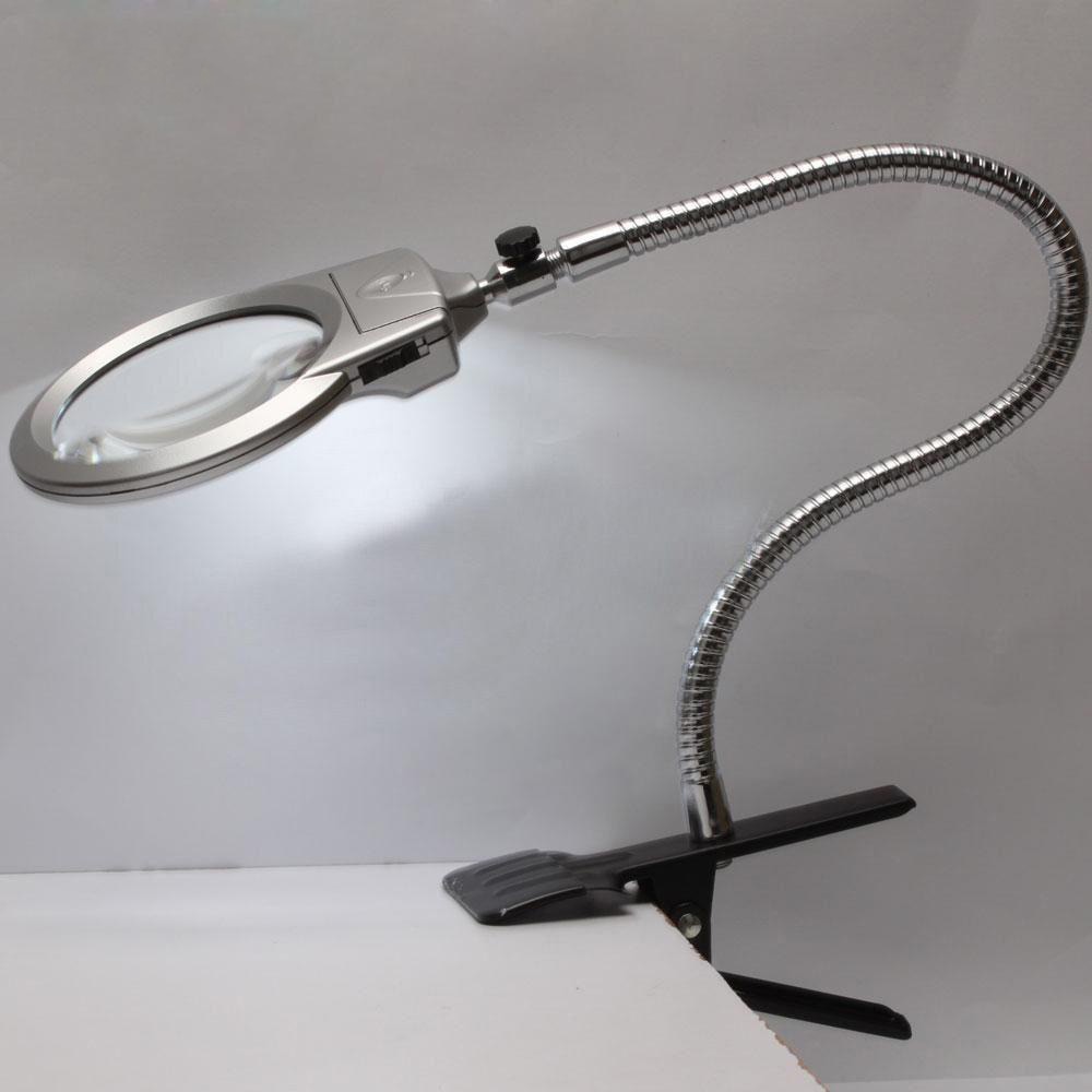 2.5x 5x Verlichte Vergrootglas Clip-op Tafel Top Bureau LED Lamp Reading Grote Lens Vergrootglas met Klem