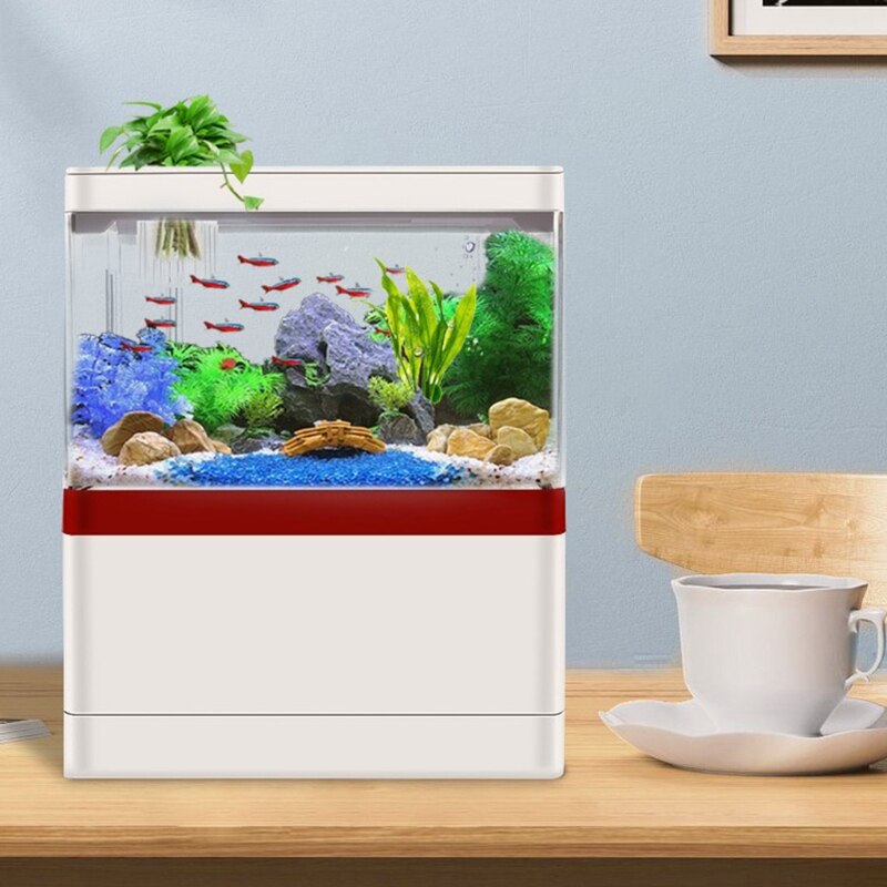 1.5 Liter Fish Tank with Hidden Filter and LED Lighting Grow Aquatic Plants and Fish in One Environment Light Adjustable