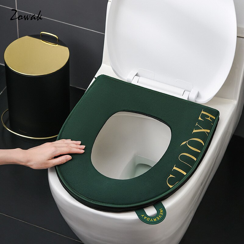 Toilet sædeovertræk med lynlås puder vaskbart toilet låg låg med løfter blød fløjlplush klud varm pad pude til badeværelse
