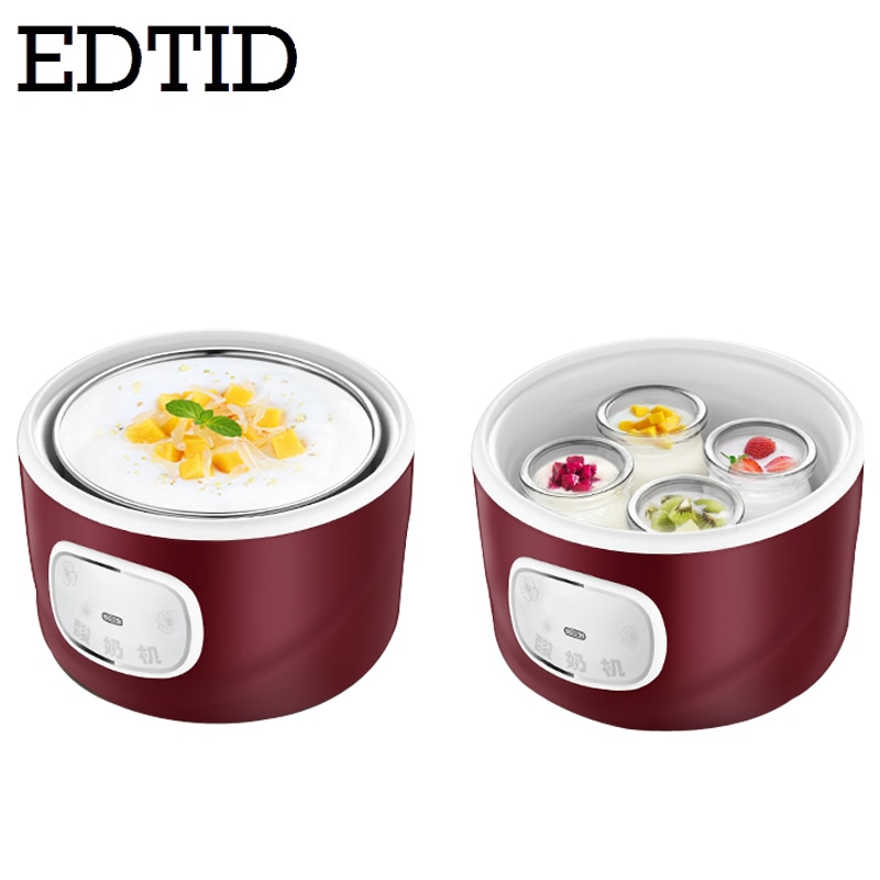 DETID Automatic Electric Yogurt Maker Multifunction Stainless Steel Leben Container Natto Rice Wine Machine Four Yoghurt Cups 1L