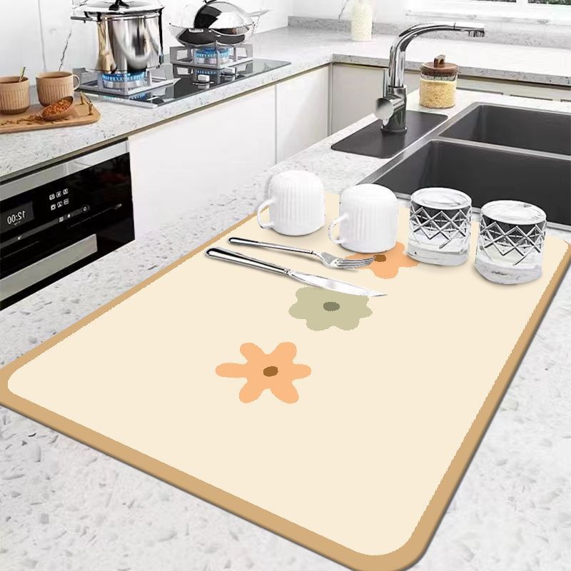 Orange blomster opvaskemåtte bordplade afdrypningsmåtter spisebord superabsorberende afdrypningsmåtte køkken dækkeserviet badedørstæppe: Xl / Blå