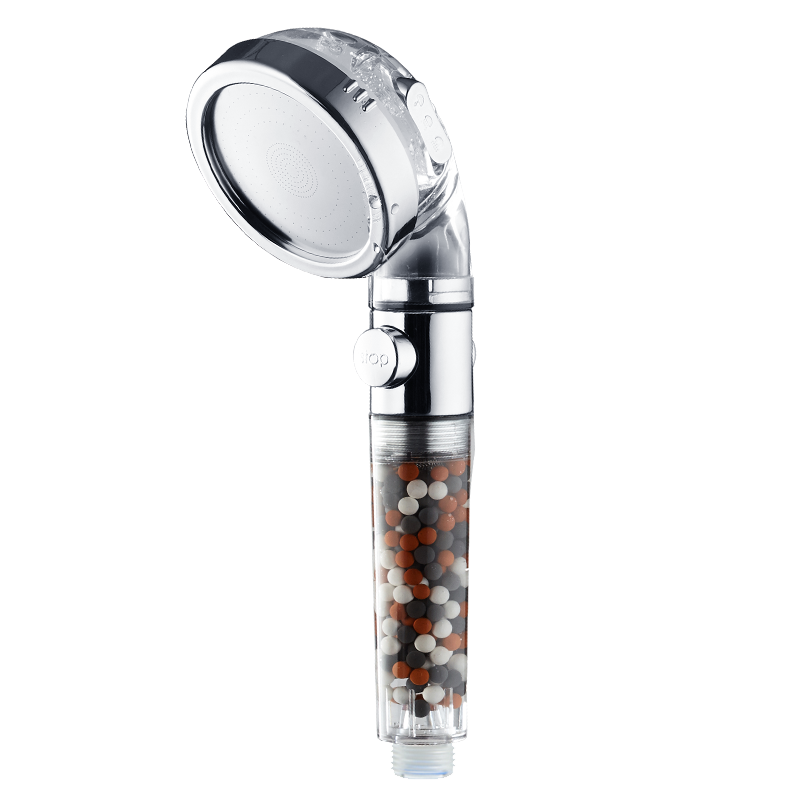 VEHHE 3 Modes Adjustable High Pressure Anion Filter Hand Shower Head On/Off One Button to stop Water Saving Shower Head