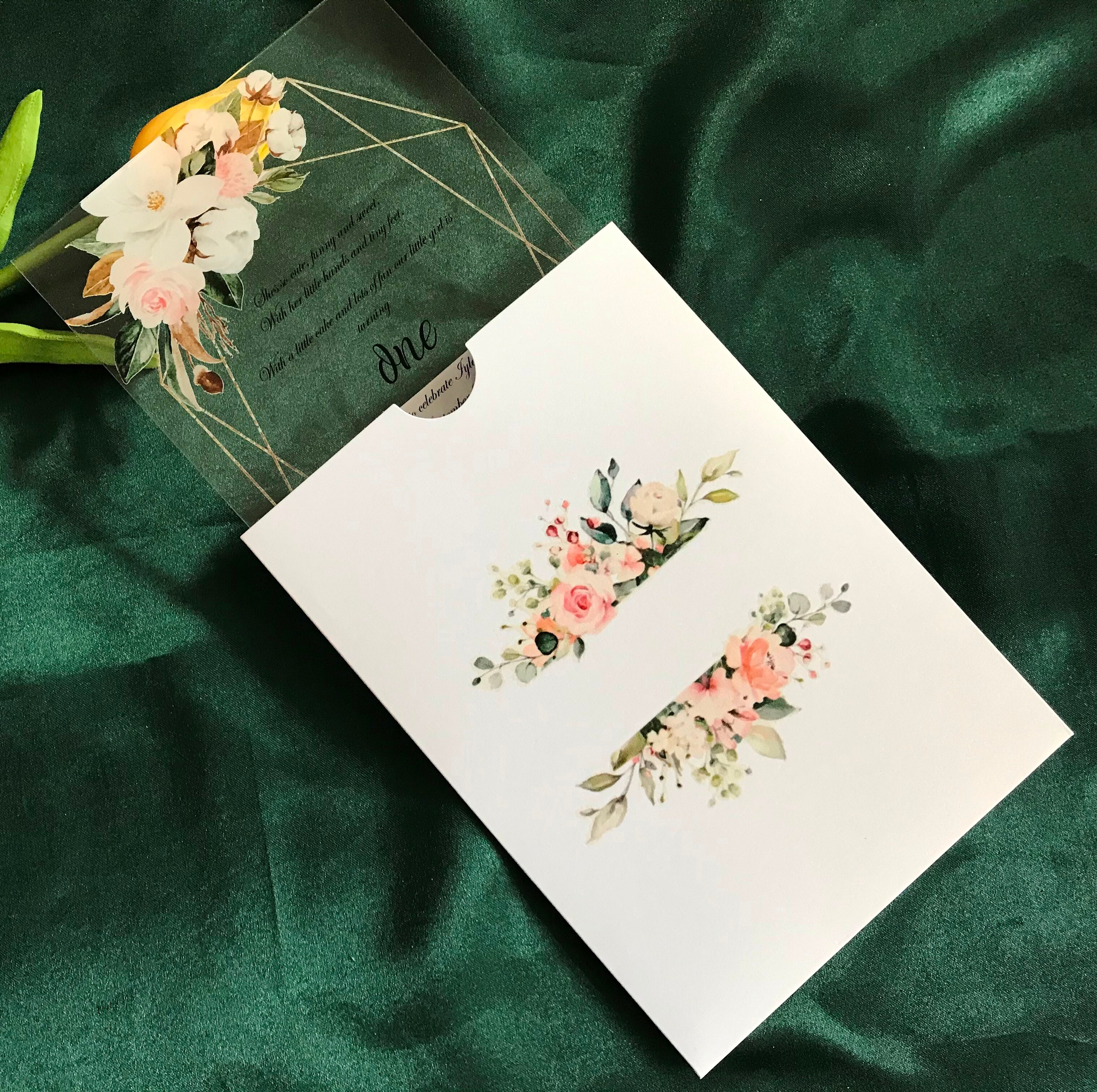 Gold,Blush Rose Pocket Envelopes,Green leaf Acrylic Wedding Invitations,Custom 10pcs White Ink Acrylic Invitations,Acrylic Menu