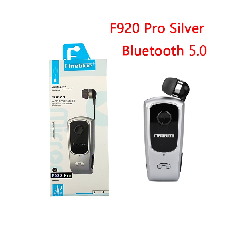 Fineblue F920 Pro Mini Earphone Bluetooth 5.0 Retractable Headset Wireless Clip for iPhone SAMSUNG Bluetooth-headphone Sports: Silver with box