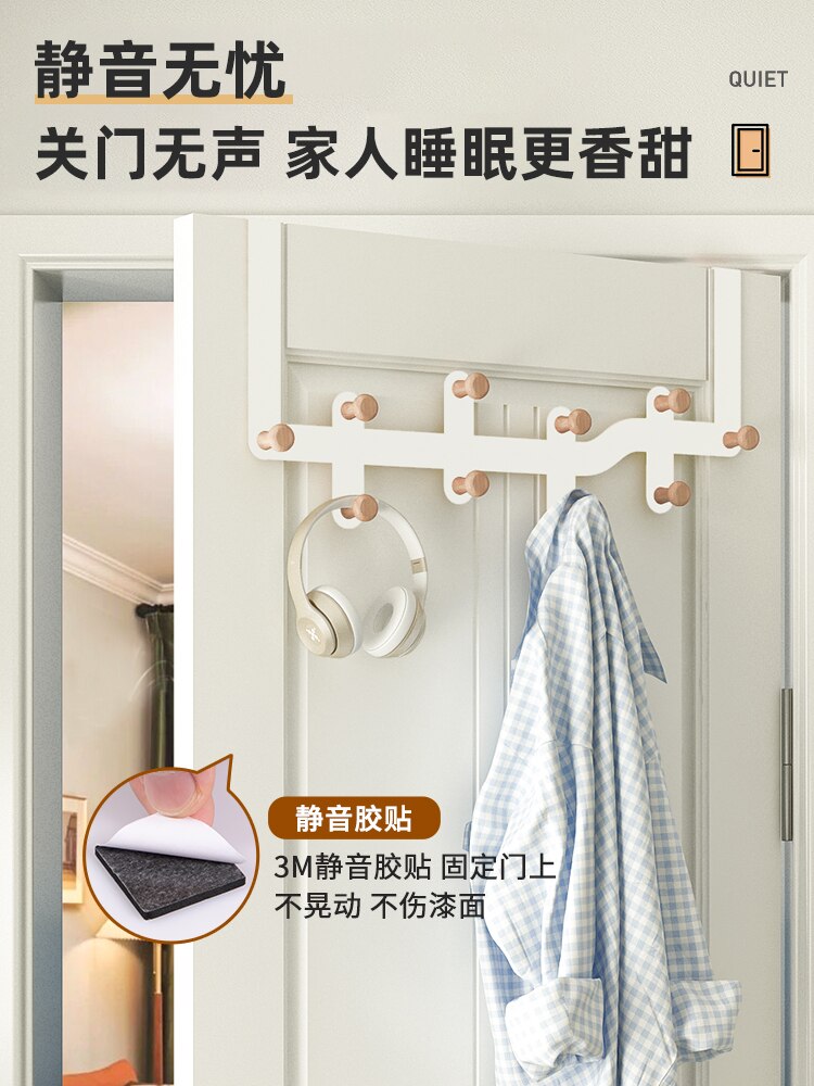 Gancho para colgar ropa detrás de la puerta, sin perforaciones para dormitorio colgador, estante montado en la pared, perchero para abrigo y sombrero