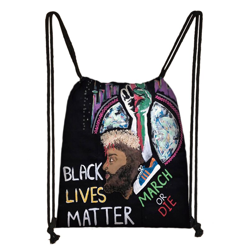 Black Lives Matter Letter Print Drawstring Bag Afro Black Women Backpack American Africa Ladies Storage Bag Cute Travel Bags: skdblacklive01